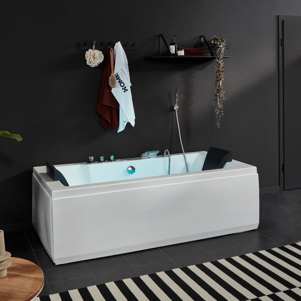 Home Deluxe - Whirlpool - LAGUNA M PURE - Wit, Afmetingen: 180 x 90 x 55 cm - incl. radio, verwarming en lichttherapie | Whirlpoolbad voor 2 personen, binnenbad