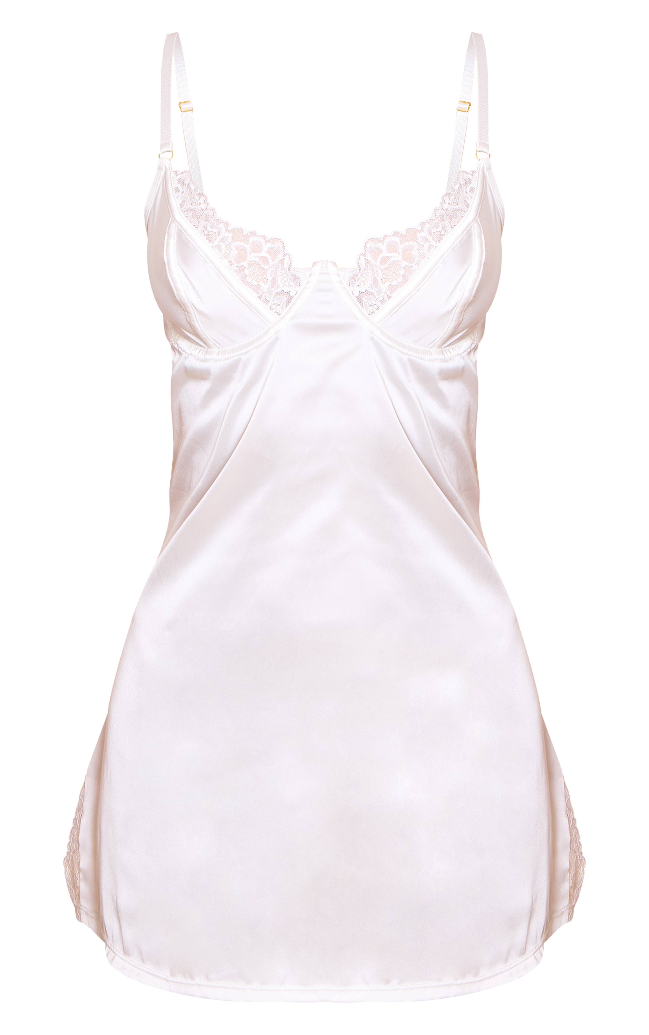 Blanc Mini Robe Satinée À Armatures Avec Détails En Dentelle
