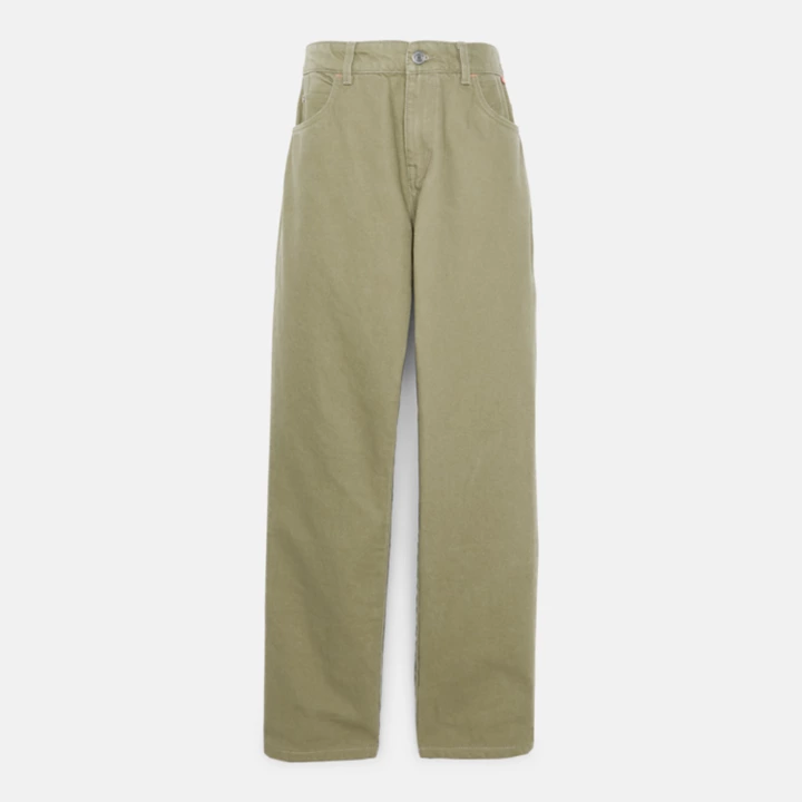 Calças retas Sandown de 5 bolsos para homem na cor verde.