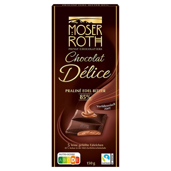 MOSER ROTH Gefüllte Schokolade 150 g, Zartbitter 85 % Kakao