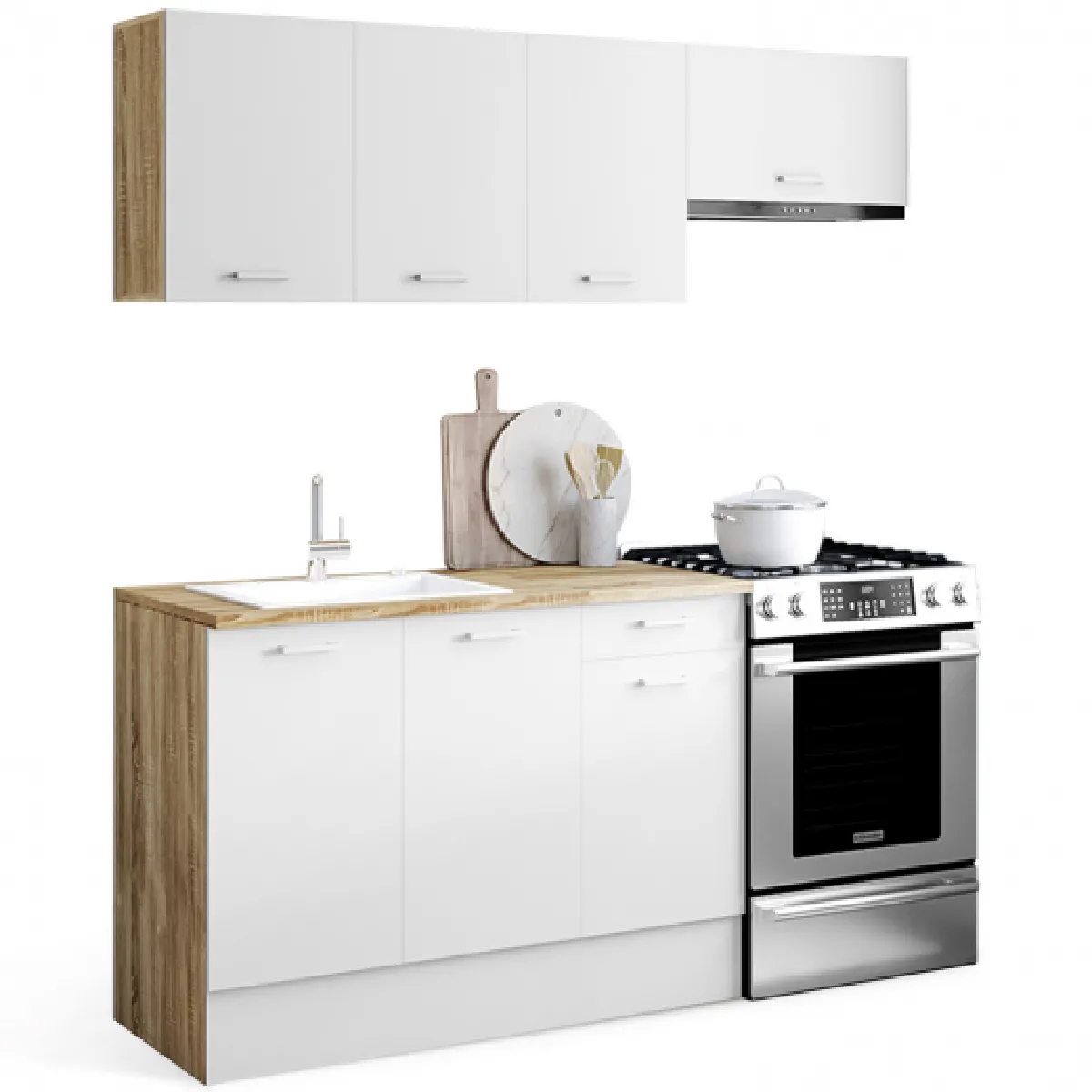 Cuisine complète IDMARKET SUBTIL - Bois et Blanc