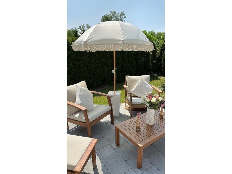 KOOR Sonnenschirm Boho Off-White, 180 cm Strandschirm mit Lichtschutzfaktor 50