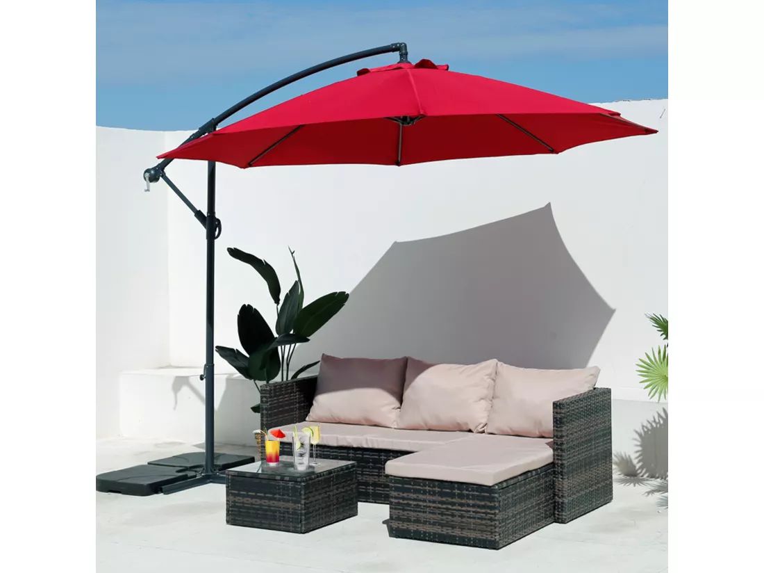 Parapluie de jardin Parasol Rouge 3x3 en Acier Ouverture à manivelle