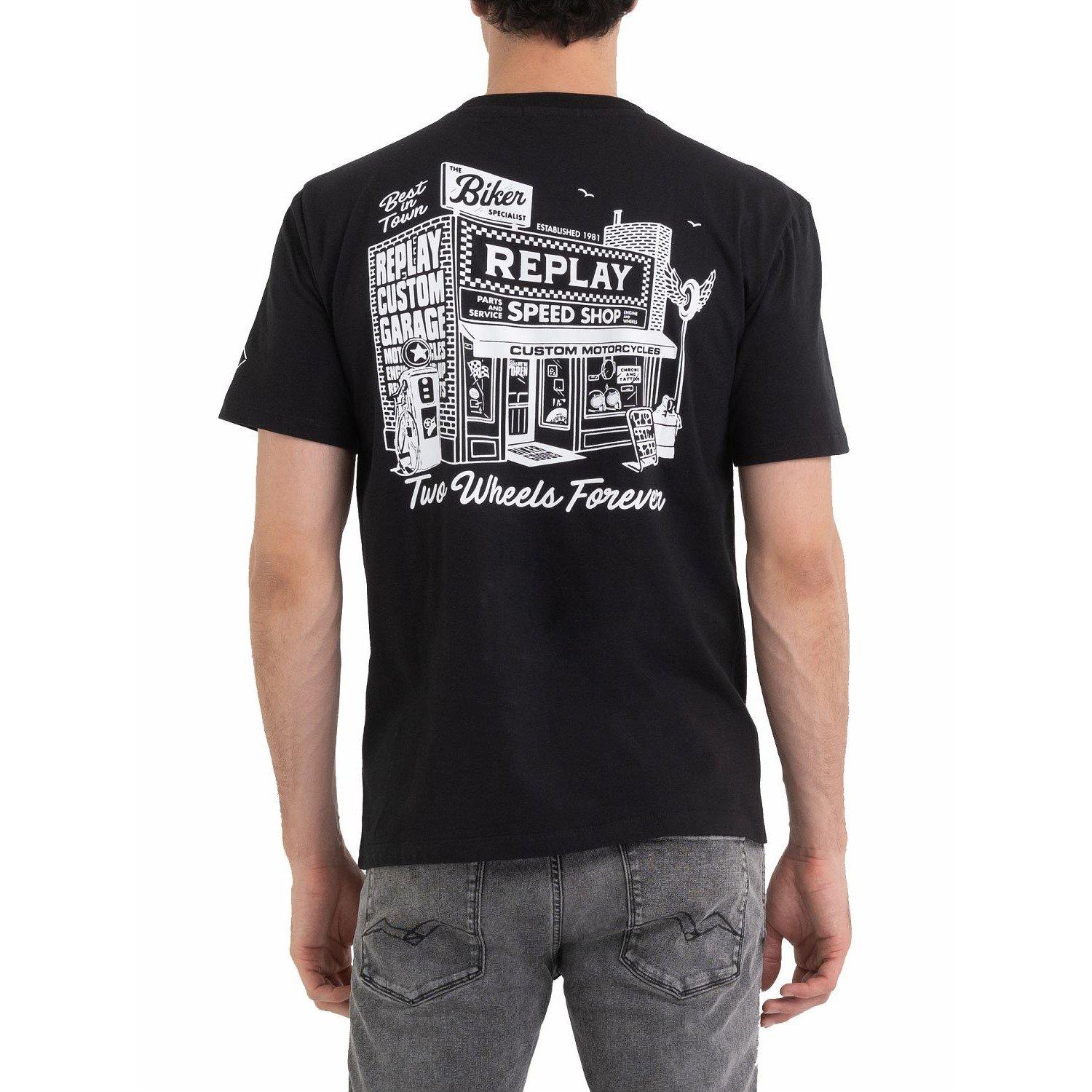 Replay Speed Shop Biker Print T Shirt