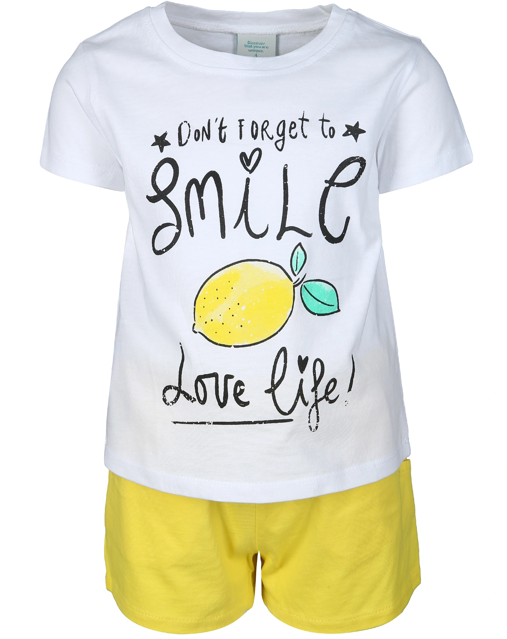 T-Shirt SMILE mit Shorts in weiß/gelb