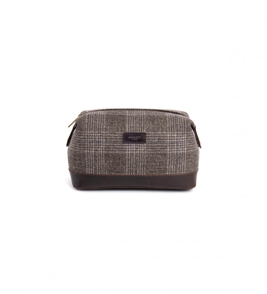 Nécessaire Hackett Truro Tweed em couro marrom