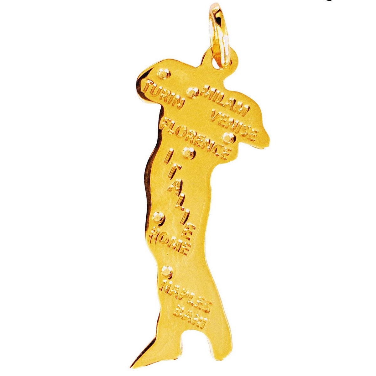 Pendentif grande carte de l' Italie en plaqué or + chaîne 3cm