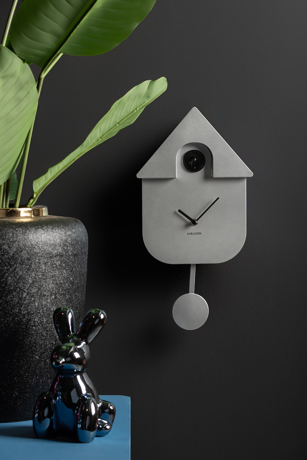 Wall clock Modern Cuckoo ABS metallic silver