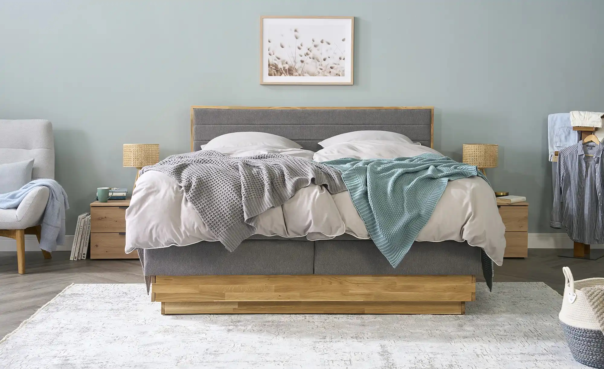 uno Massivholz-Boxspringbett mit Bettkasten Morgan