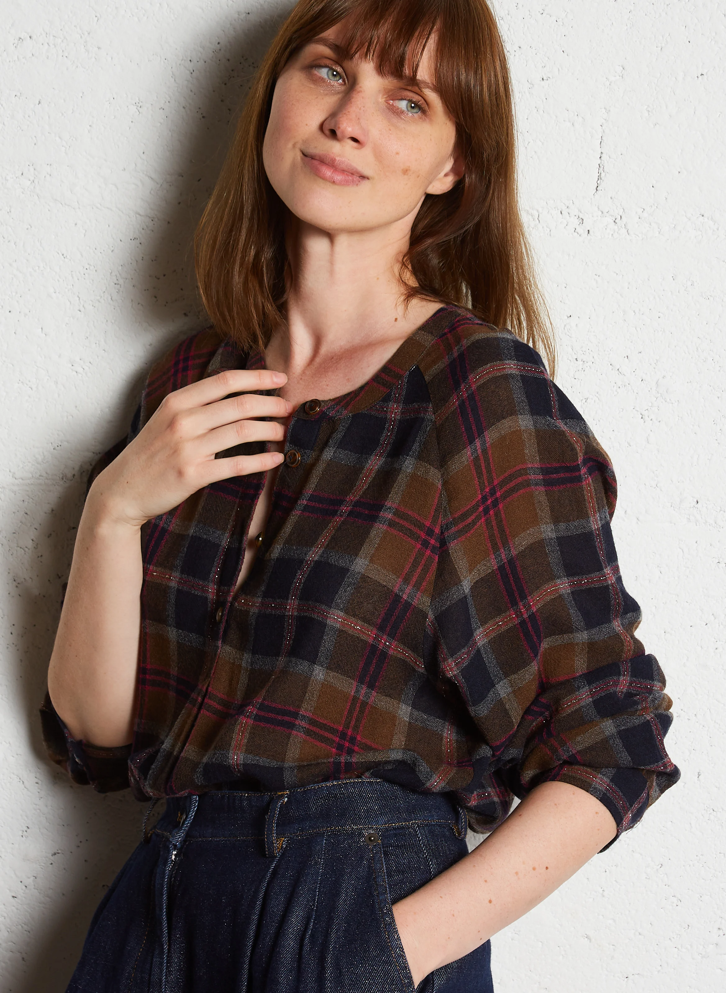 TOMI - Blouse col rond à carreaux| Multicolore
