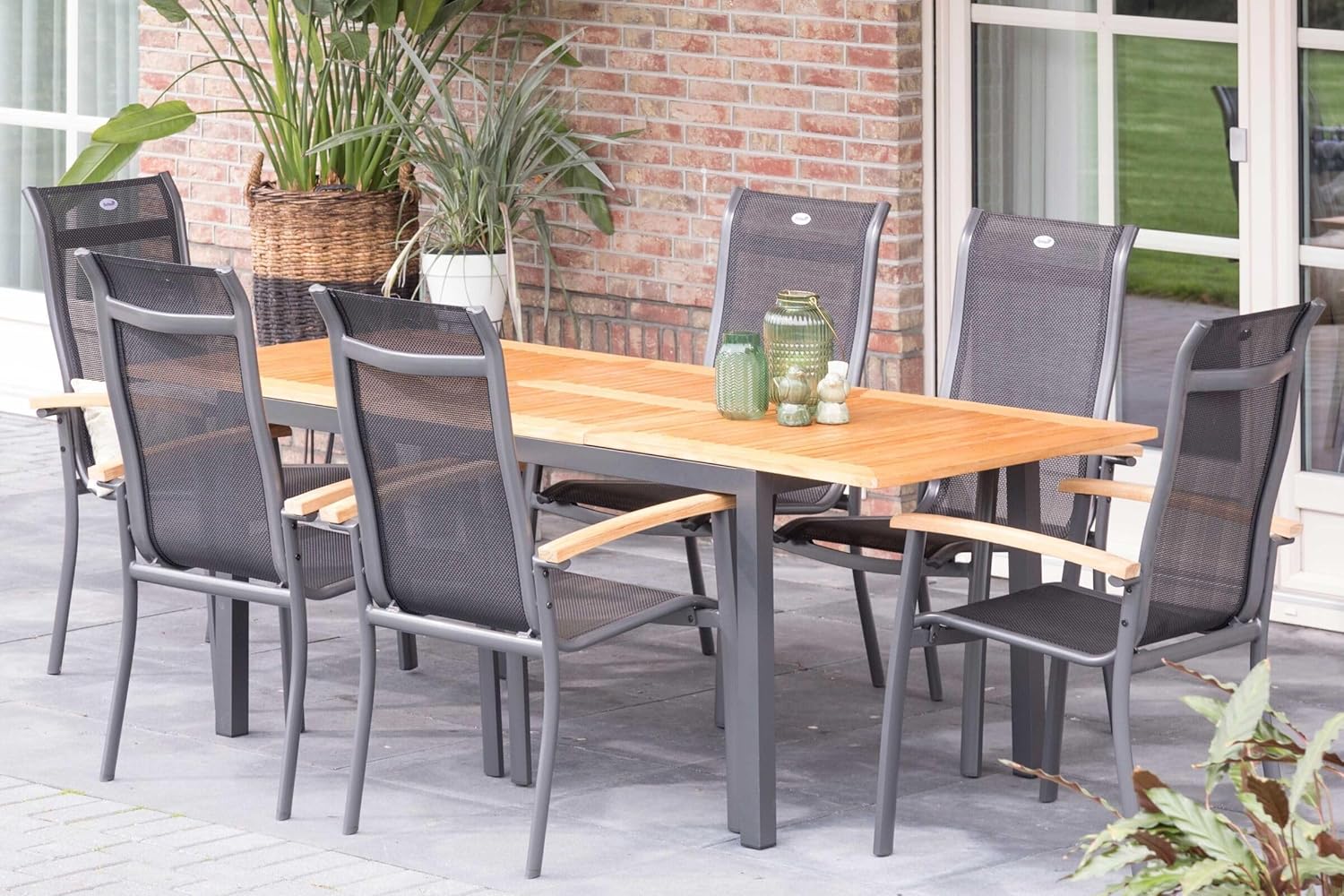 Hartman South Wales Ausziehtisch, xerix/Natur, Alu/Teak, 150/210x90cm, mit Synchronauszug