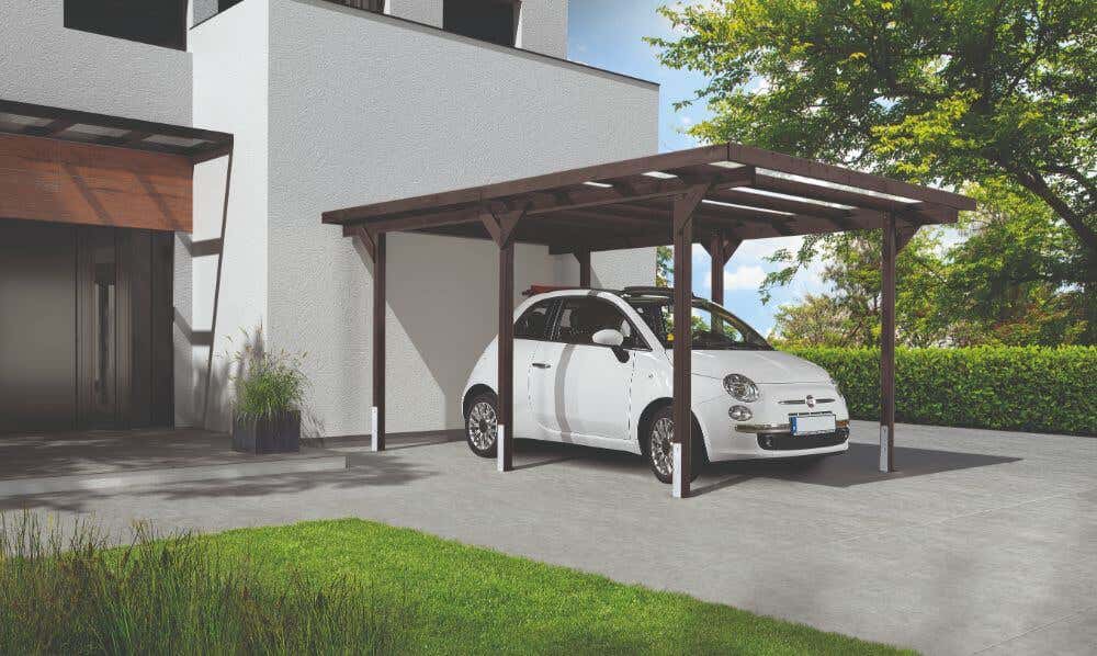 Alpholz Enkele Carport Sicilië, Houten Carport in Zwart, Overkapping, Luifel