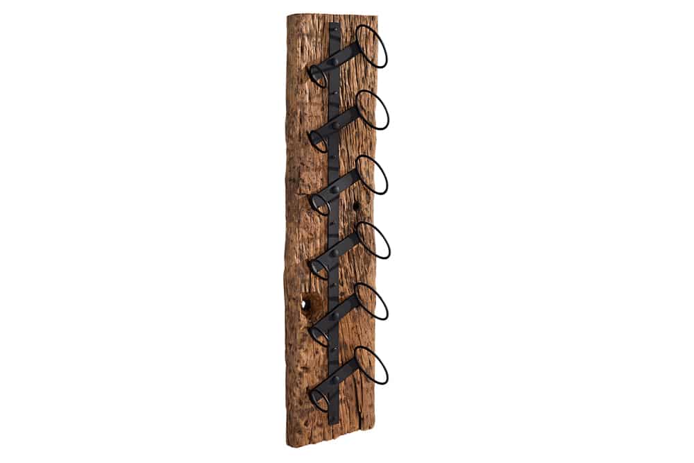 Massives Wand Weinregal BARRACUDA 100cm natur Teakholz Flaschenhalter