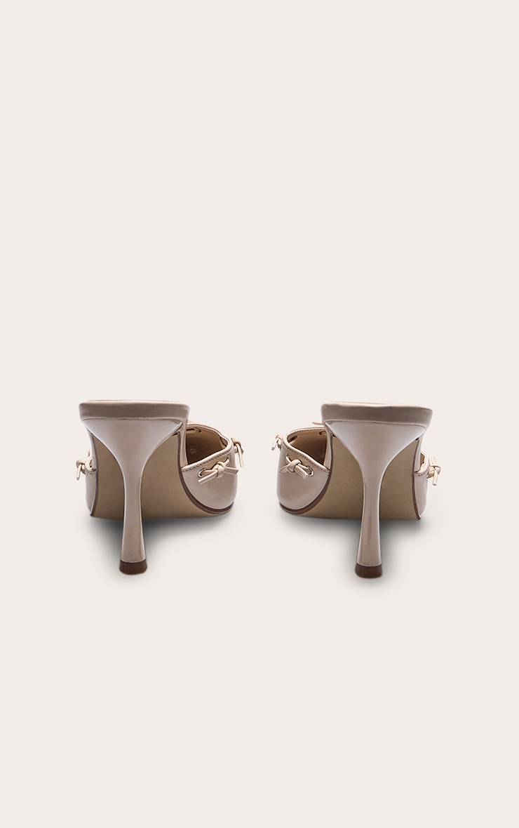 Crème Mules À Talons Aiguilles Mi-hauts En SYNTHÉTIQUE Avec Nœud Et Bout Pointu