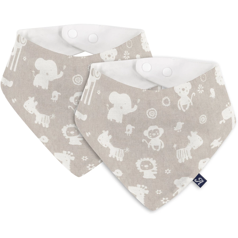 Alvi® Dreieckstuch 2er Pack Zootiere taupe
