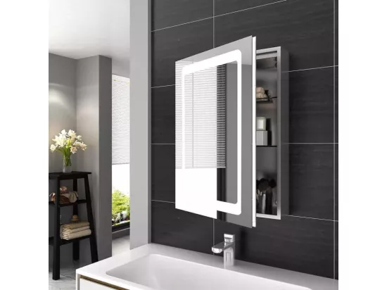 Armoire murale de salle de bain, avec miroir anti-buée et Interrupteur à Détecteur, armoire de toilette avec éclairage, 60x45x13cm