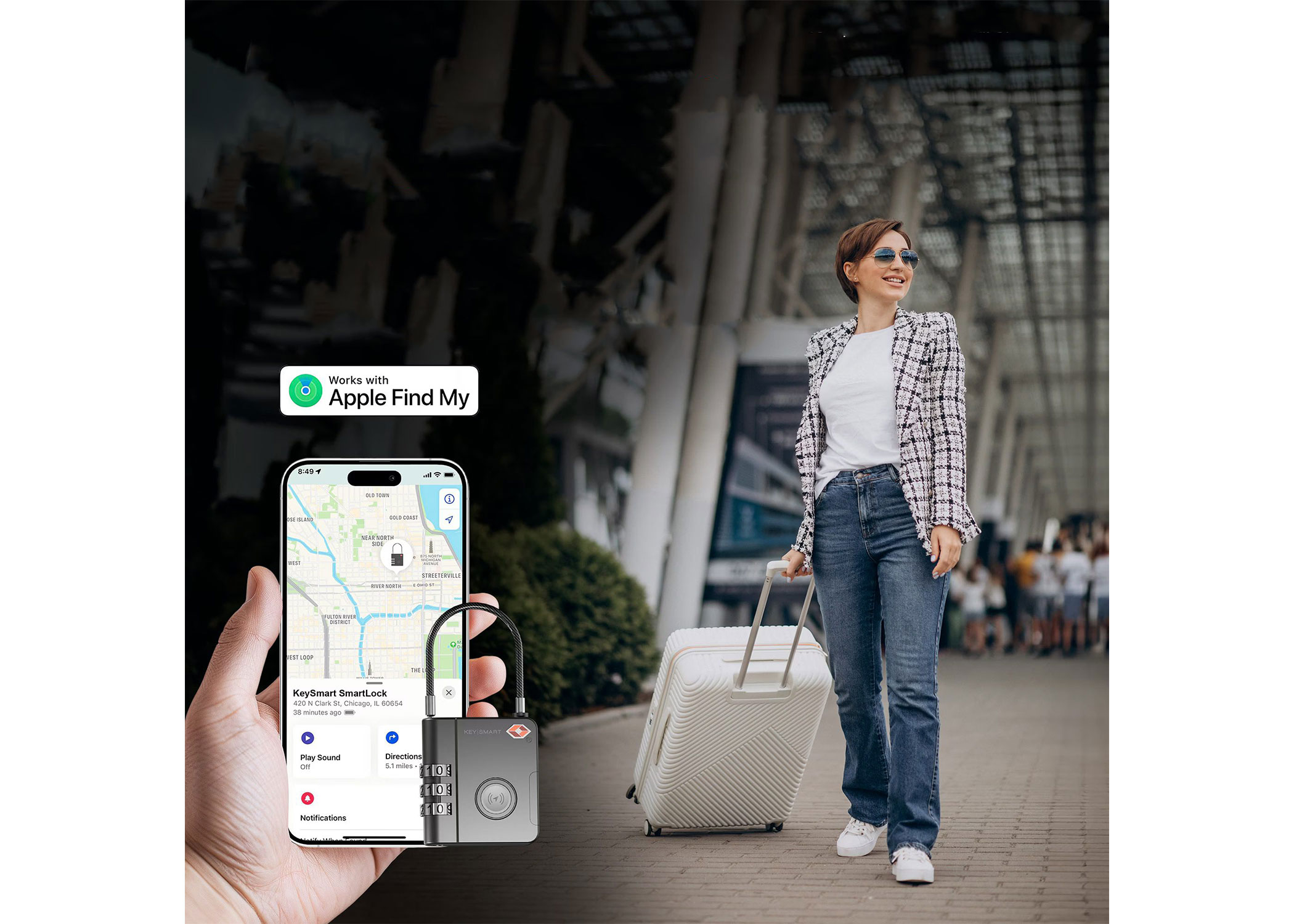 SmartLock TSA Lock Schloss Bluetooth Key Finder Tracker für iOS kompatibel mit Apple Find My Network (KS520-BLK) - Schwarz