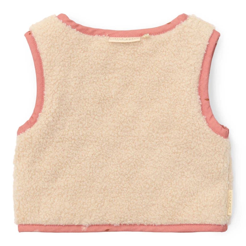 Little Dutch reversible teddy gilet met bloemen roze/ecru