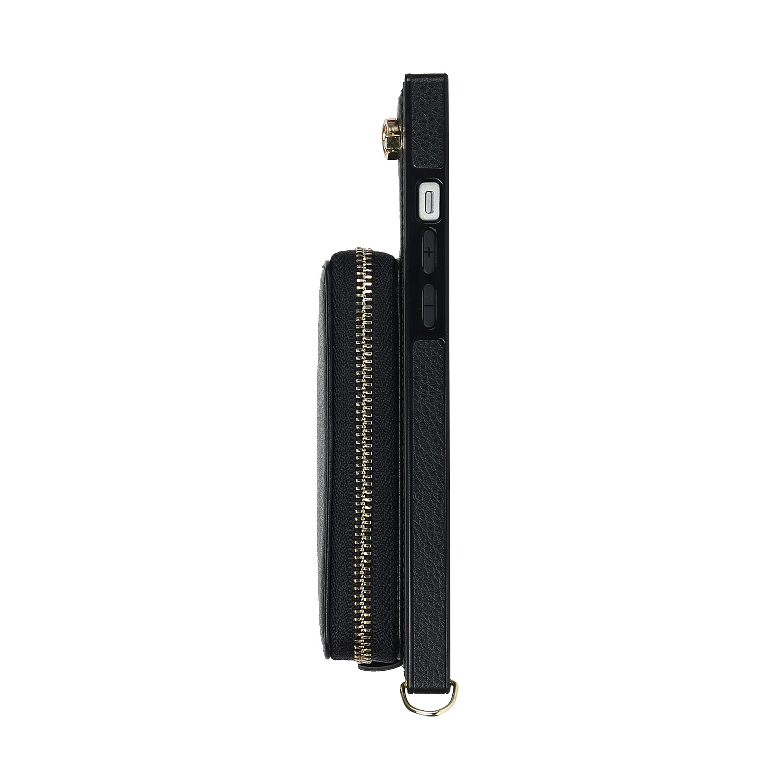 iPhone 14 Pro Necklace Leder Schutz Hülle mit Kartenfächer   Handykette (140cm) - Schwarz