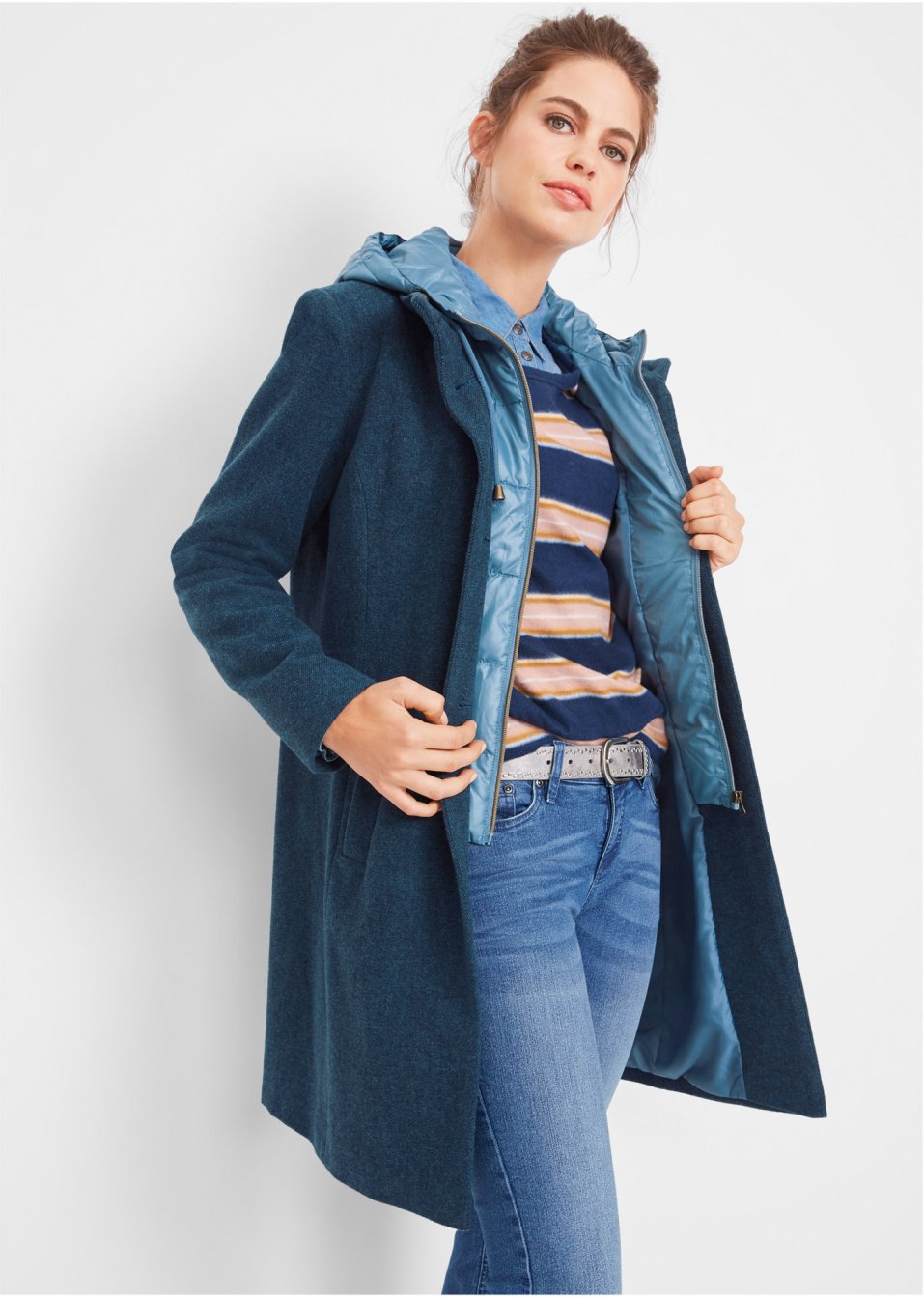 Manteau court d'hiver à teneur en laine, style 2 en 1