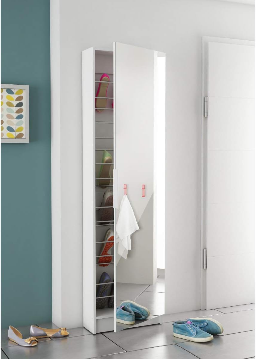möbelando Schuhschrank Schuhregal Schuhkommode Spiegelschuhschrank Spiegeltür Goswin Weiß