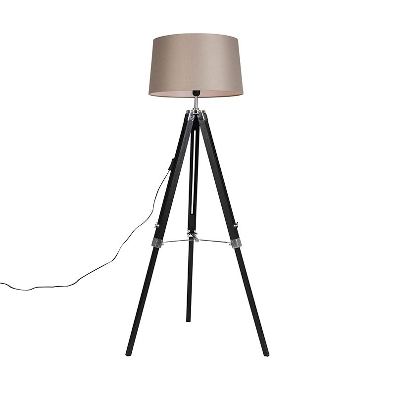 Vloerlamp Tripod zwart met kap 45cm linnen taupe