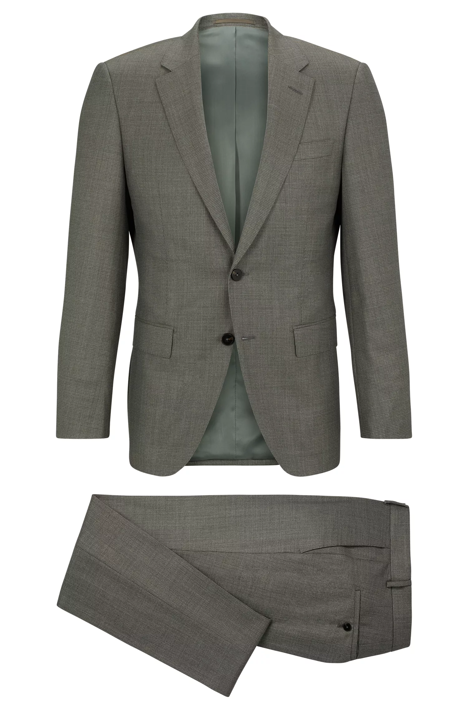 Terno BOSS Camel Slim-fit em lã virgem com microestampa.