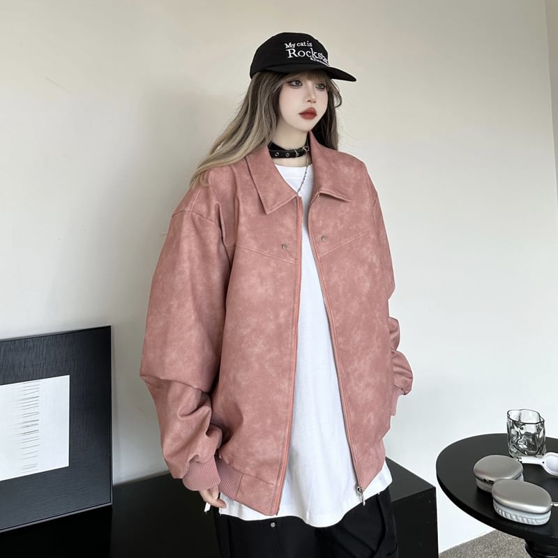 MELLO - Gewassen oversized honkbaljack met rits