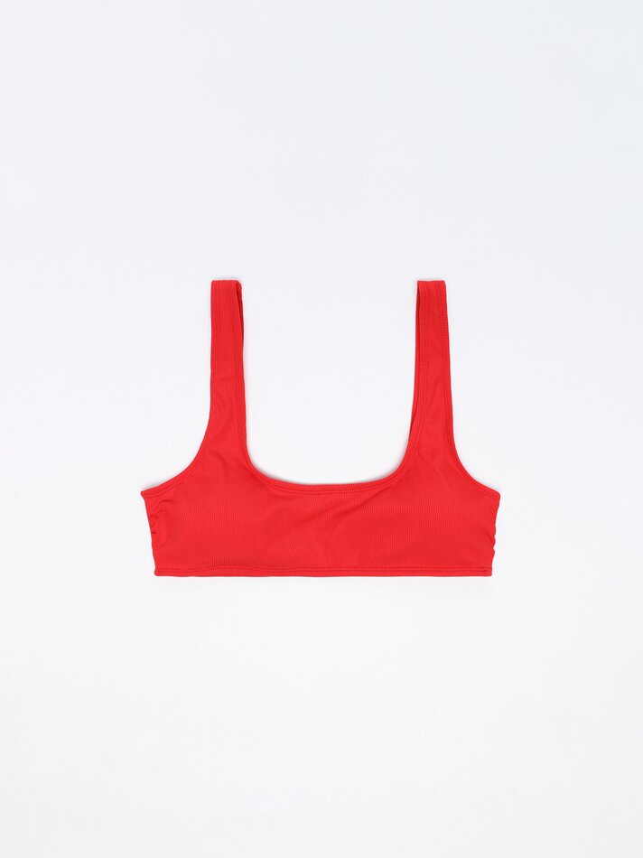 Top de biquíni canelado - Vermelho