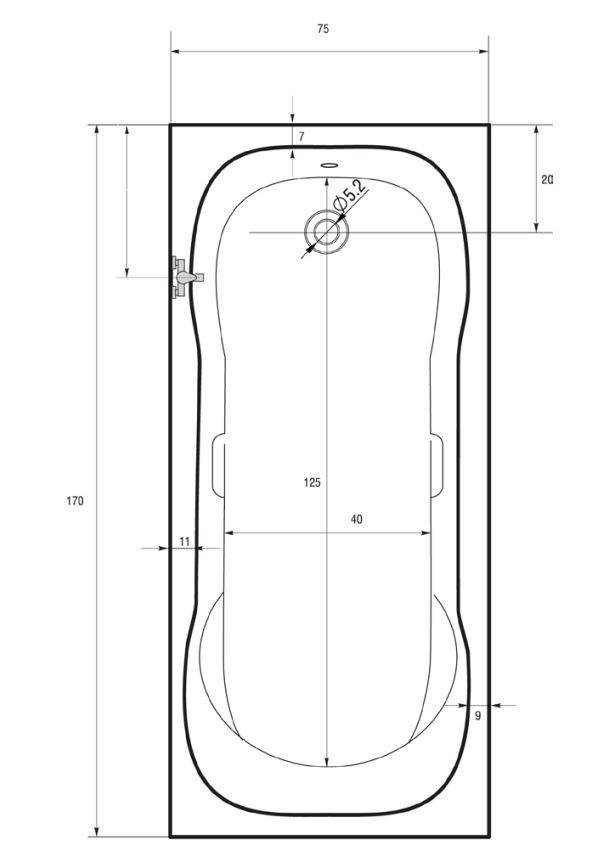 Badstuber Fiji douchebad 170x75cm wit
