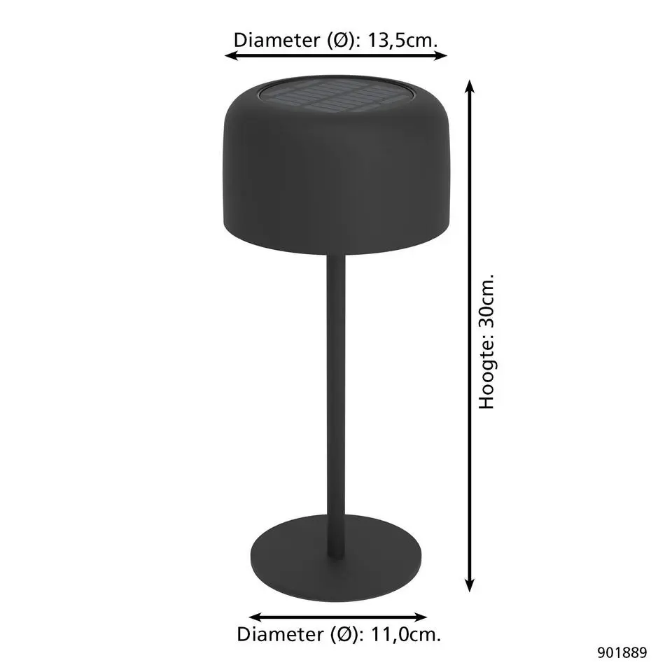 EGLO Roccanova Tafellamp - Solar - 30 cm - Zwart - Oplaadbaar