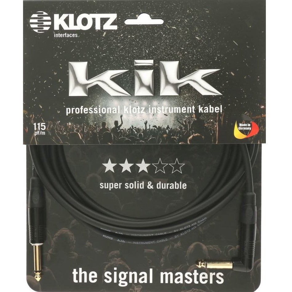 Klotz KIKKG3.0PRSW instrumentkabel 6.35mm 2p verguld 3 meter recht-haaks