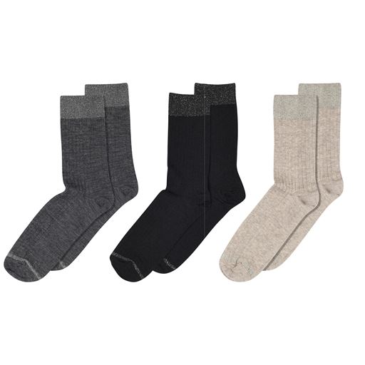 MP Denmark Erina Wool Rib 3-pak Strømper, Black, 40-42