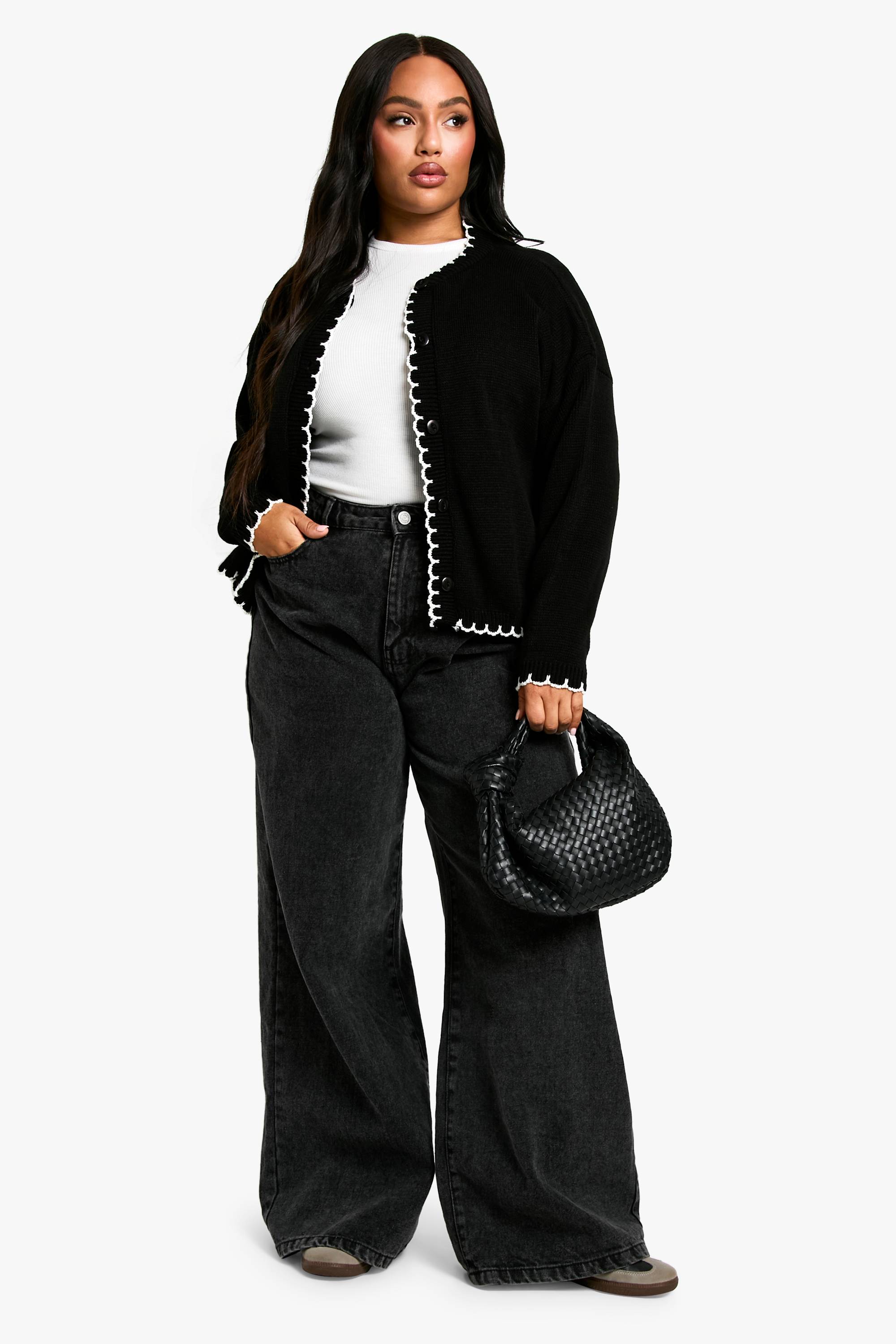 boohoo Cardigan court tricoté à surpiqûre pour grandes tailles