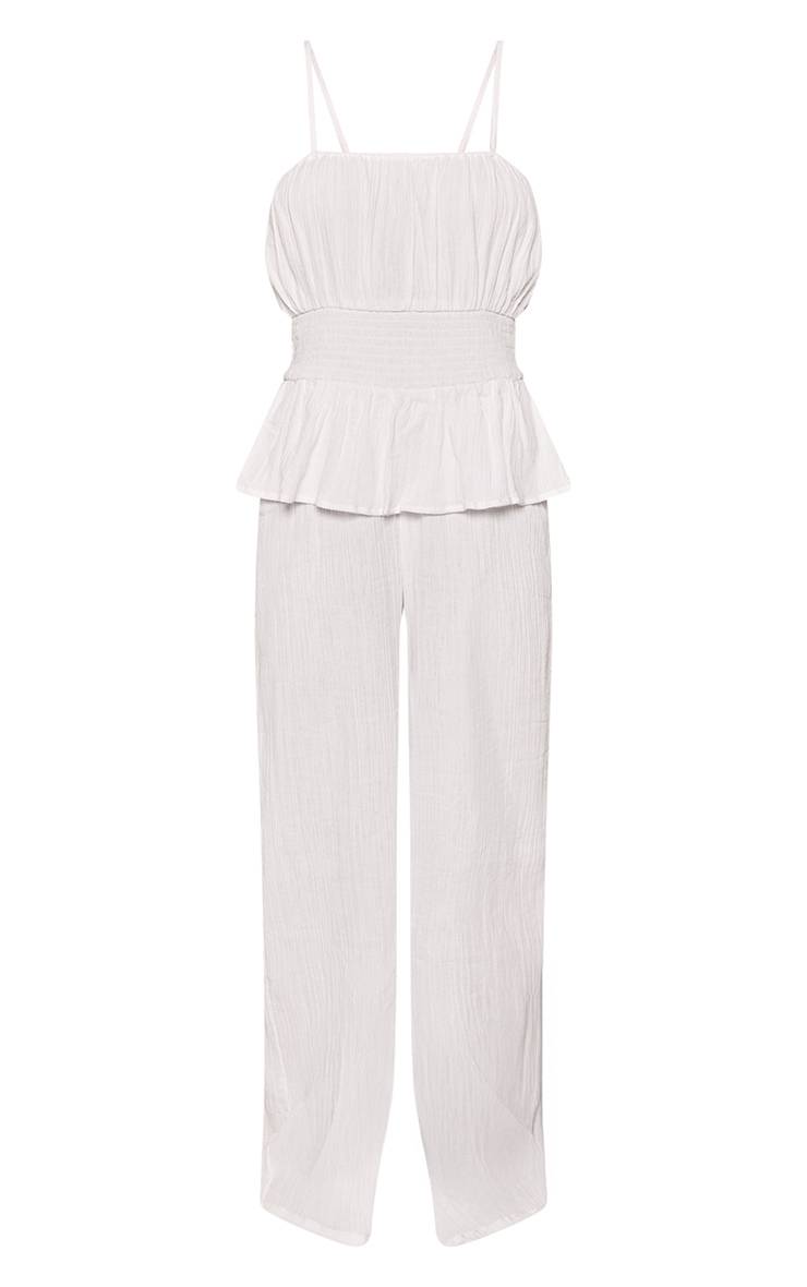 Blanc Combinaison-pantalon À Basque Texturée Et Bretelles Fines