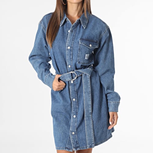 Robe Chemise Jean Manches Longues Femme 1812 Bleu Denim