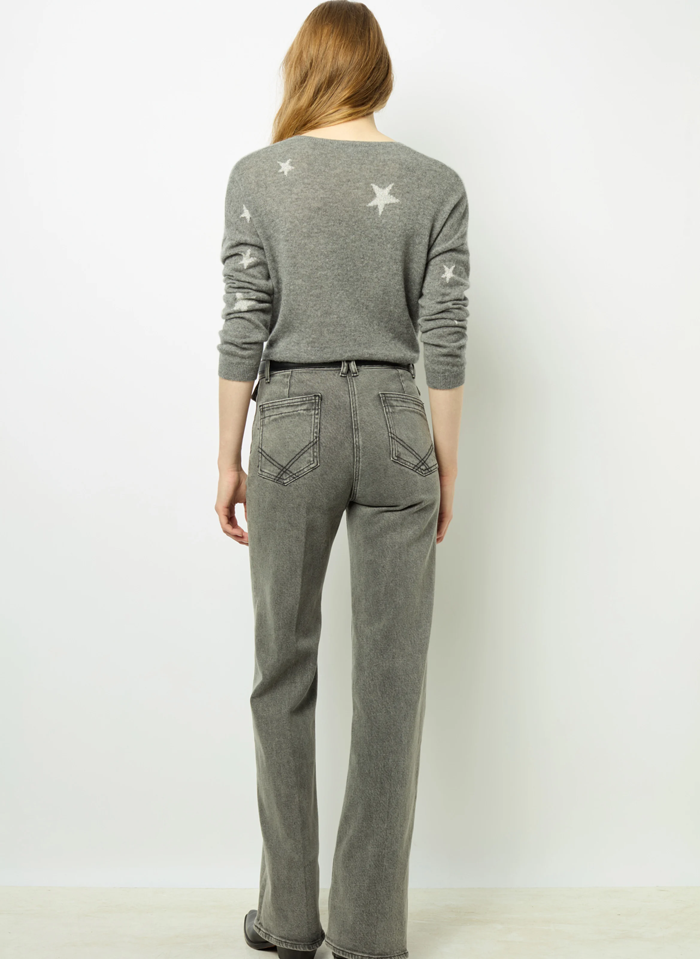 JODELLE - Pull col V en cachemire | Gris