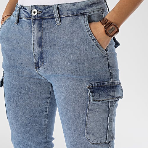 Pantalon Cargo Jean Femme Bleu Denim