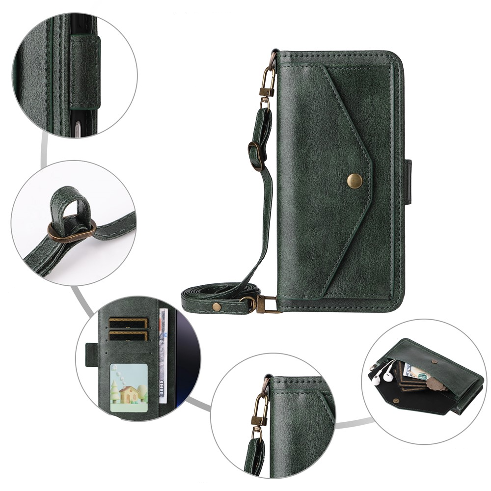 Fairphone 6 Necklace Leder Tasche Flip Cover mit Druckknopfverschluss - Schwarz