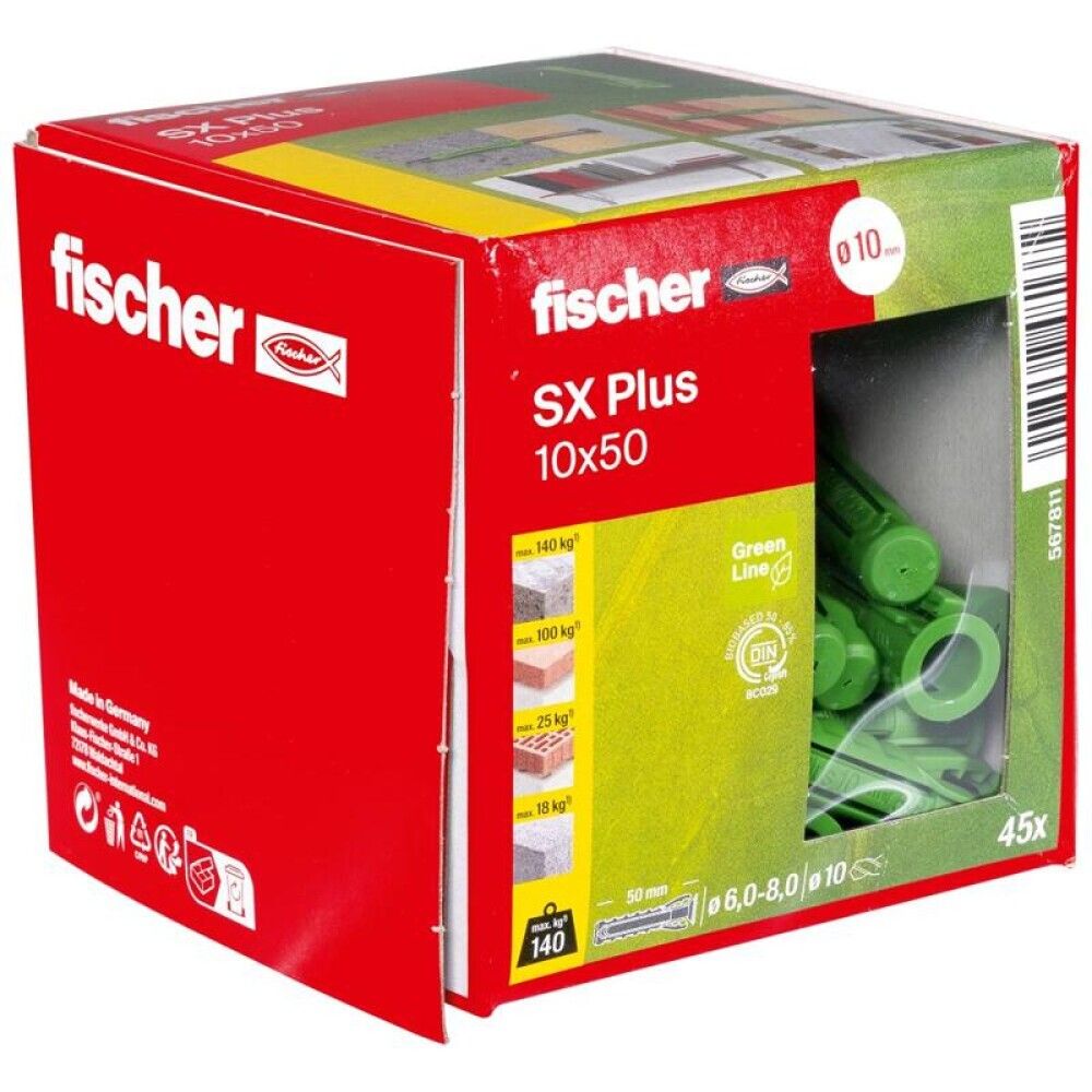 UNIVERSALPLUGG FISCHER SX PLUSS GRØNN 10X50MM 45STK