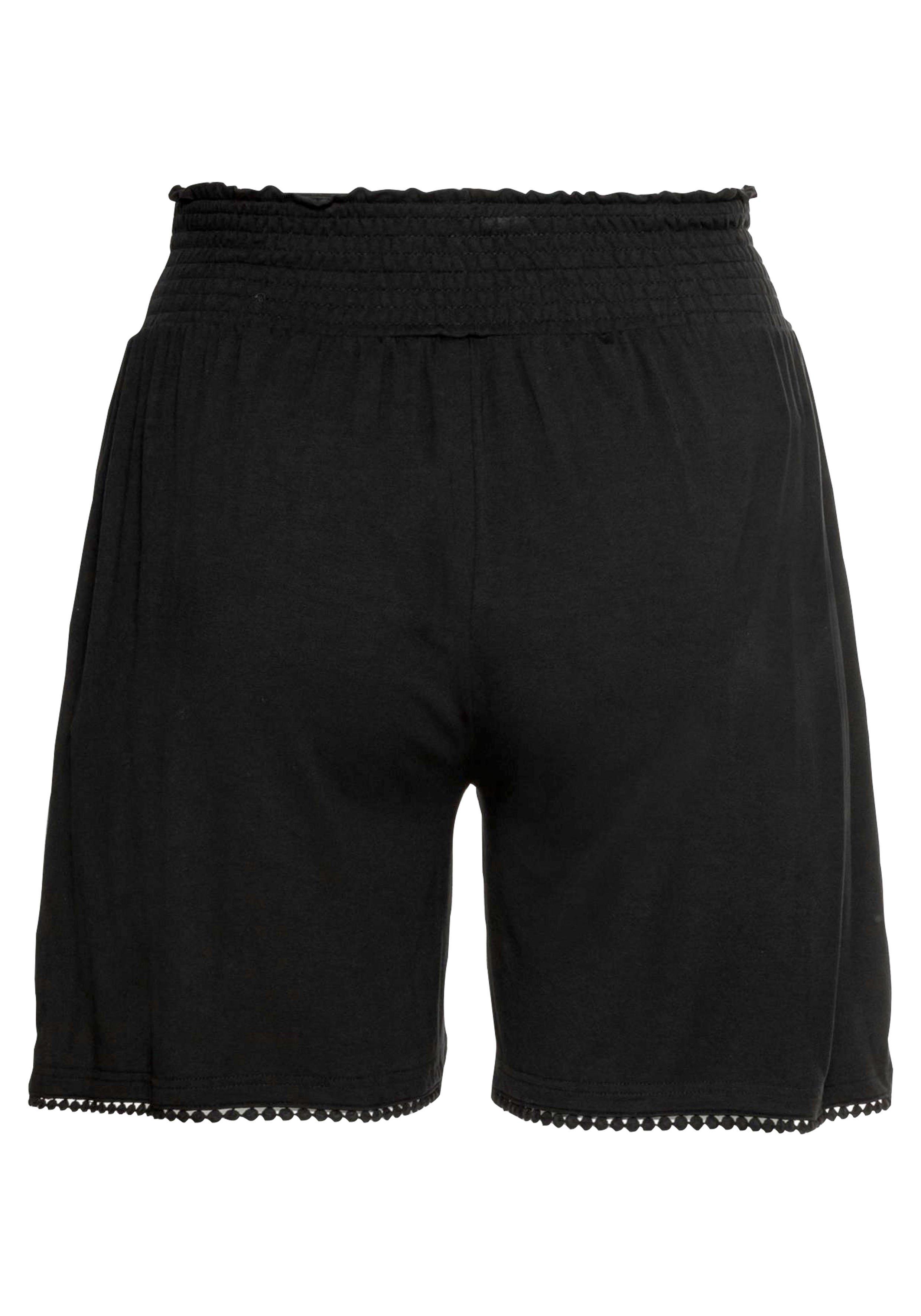Jerseyshorts mit Smokbund und Häkelspitze