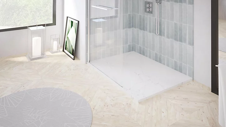 Receveur de douche 90x180 cm extra plat, résine et minéral, marbre blanc, Ayor Bathroom Nola