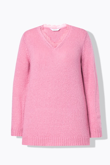 Pullover, Classic Fit, Grobstrick, Ausschnitt mit Spitze