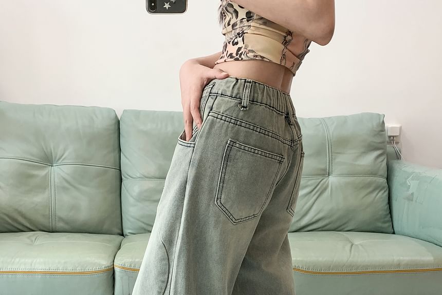 Porstina - Mid Rise Washed Wide Leg Cargo Jeans