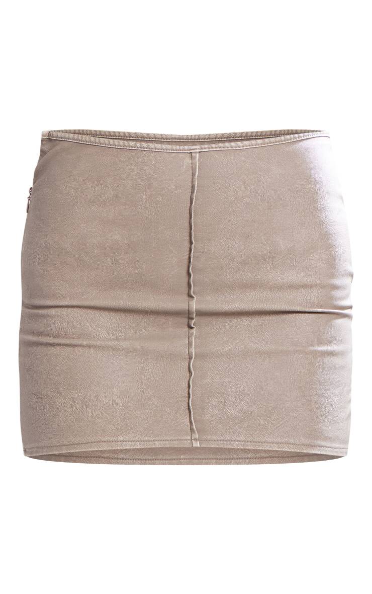 Gris Ensemble Coordonné Jupe Micro Mini Taille Basse En Synthétique Lavé Avec Détails De Coutures