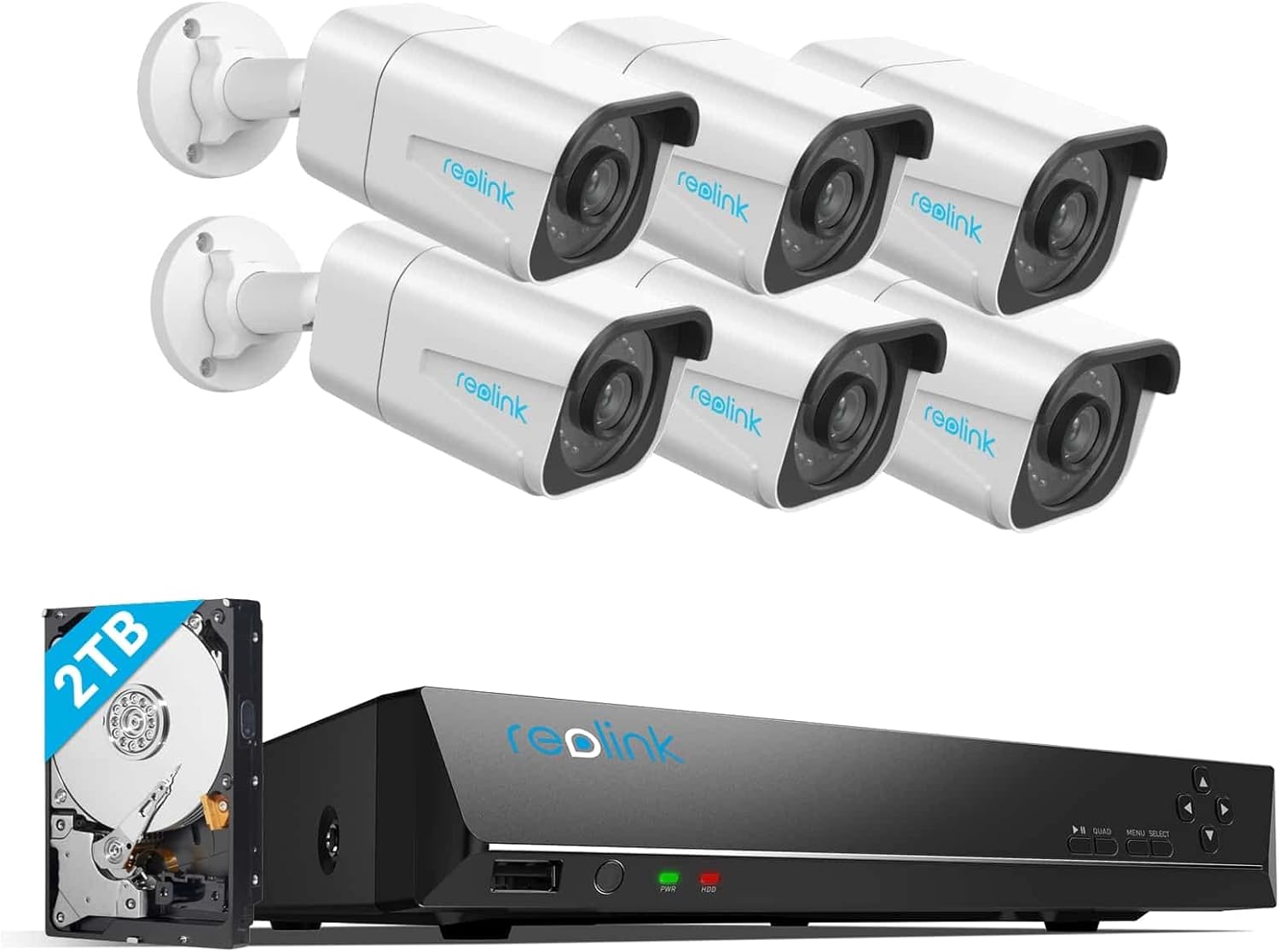 Reolink 4K Überwachungskamera Set Aussen, 6X 8MP PoE IP Outdoor Kamera mit Smarter Personenerkennung und Fahrzeugerkennung, 8CH 2TB HDD NVR für 24/7 Videoüberwachung, 30M IR Nachtsicht, RLK8-800B6