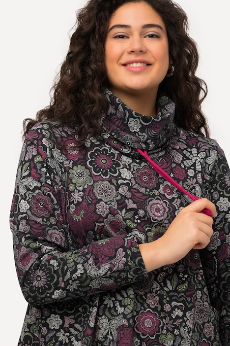 Long-Sweater, Blüten, A-Linie, Stehkragen, Langarm