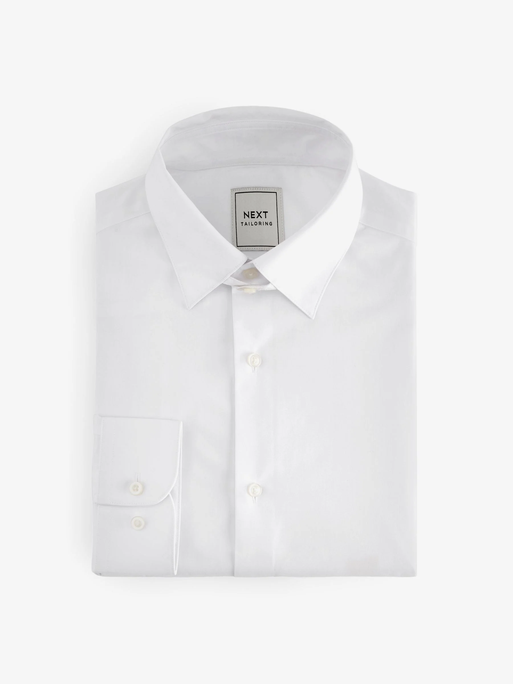 Wit - Slim fit, eenvoudig te strijken, net Oxford-overhemd met kraaglusje en enkele manchetten