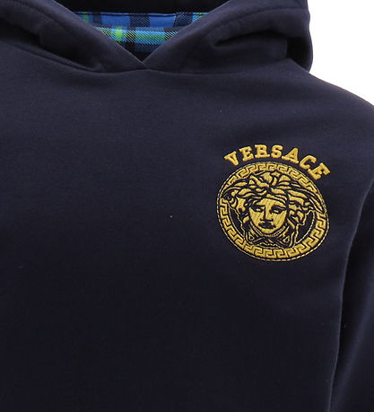 Versace Kapuzenpullover - Navy m. Gold/Blau Kariert
