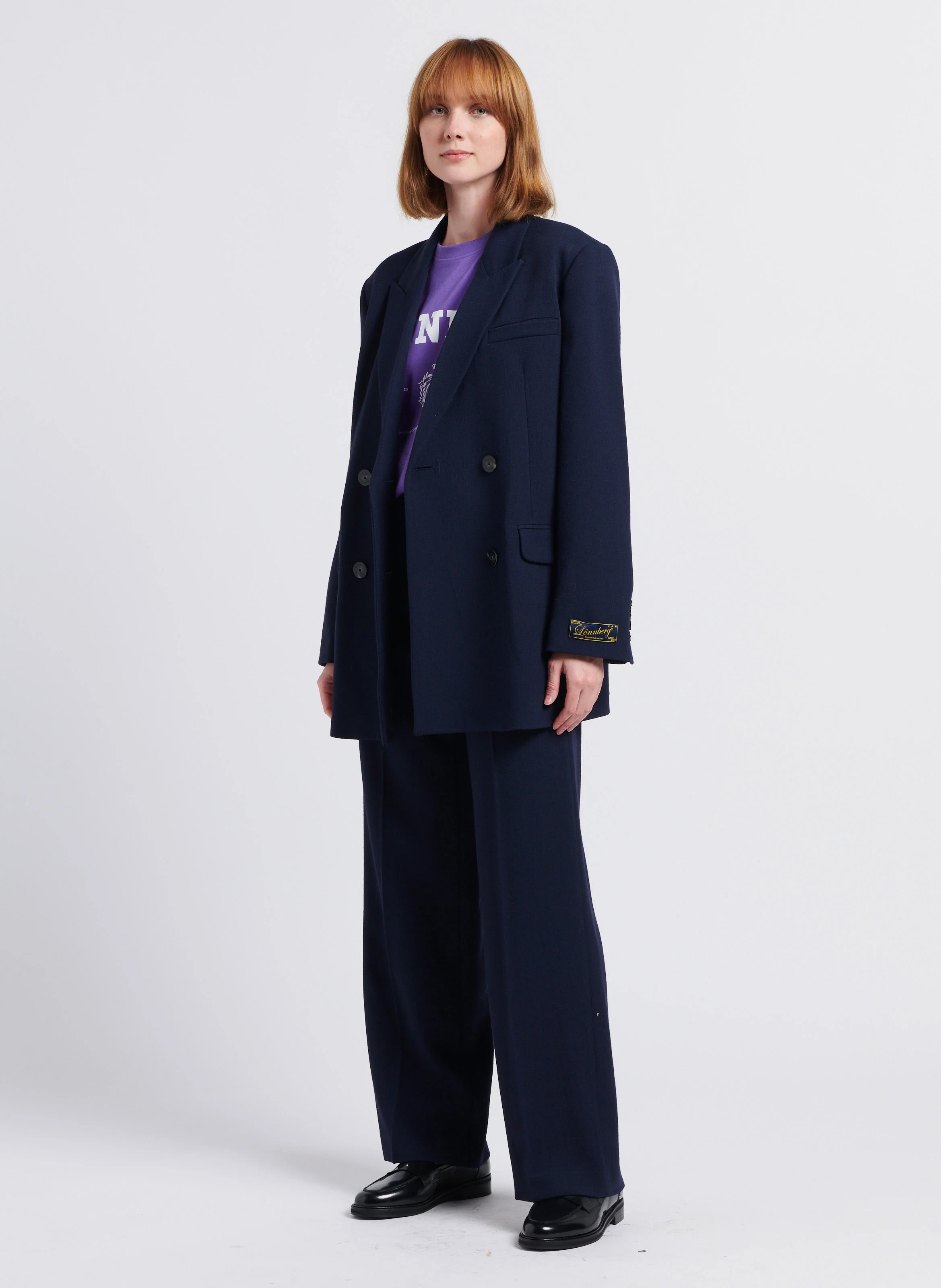 DREW - Pantalon large en laine vierge mélangée | Bleu
